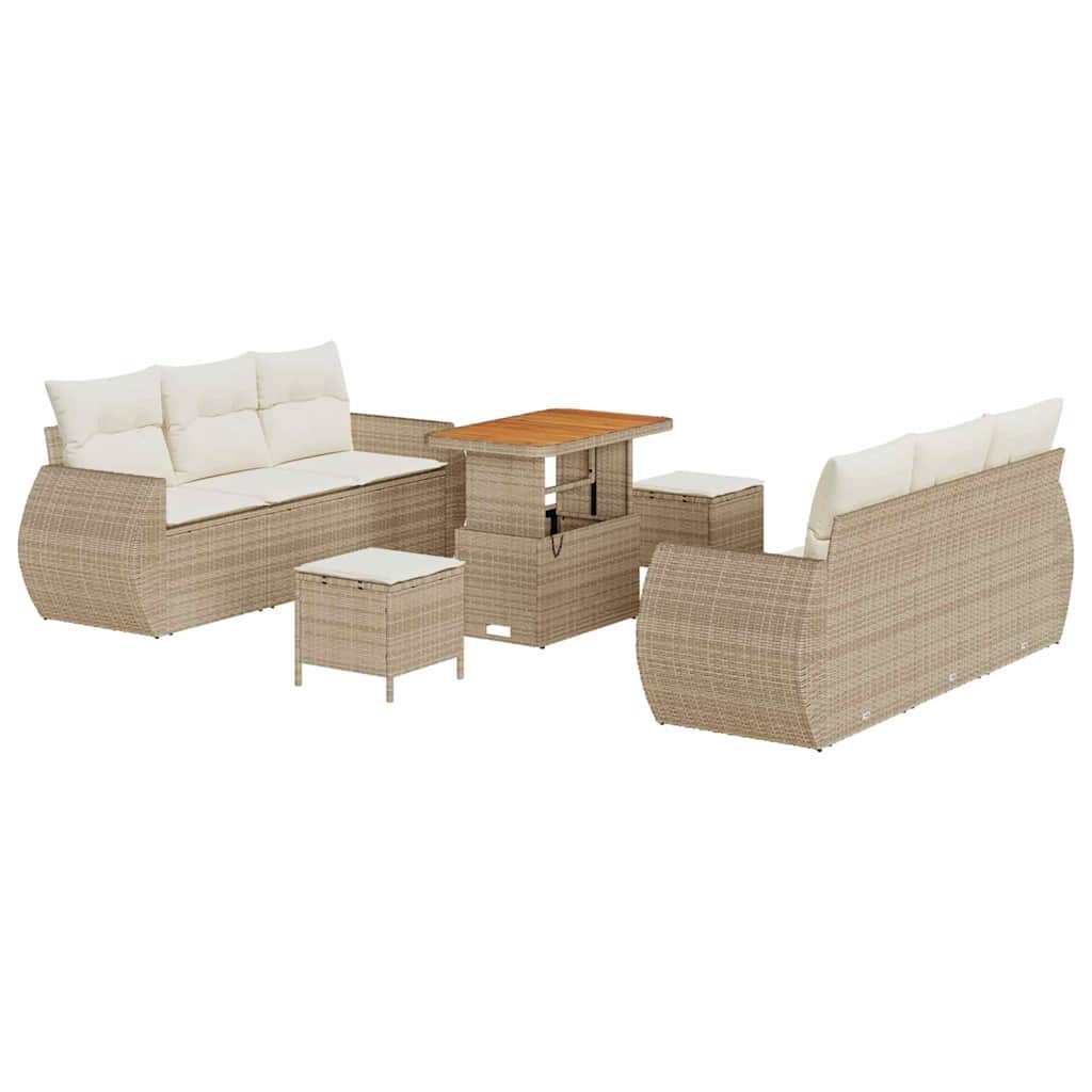 Tuin Sofa Set met kussen 9 pcs Beige en Crème poly rattan