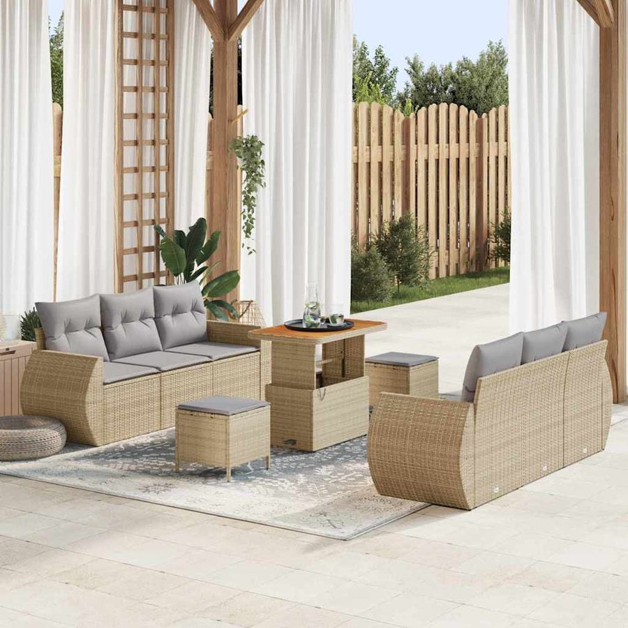 Tuin Sofa Set met kussen 9 pcs Beige en Licht Grijs poly rattan