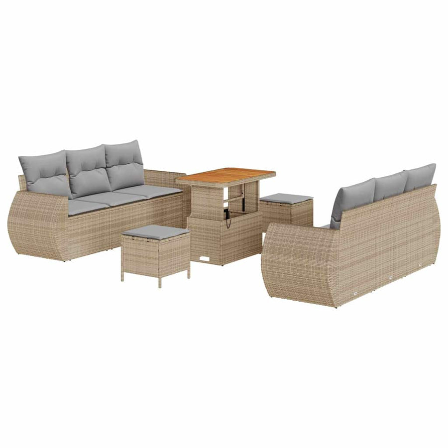 Tuin Sofa Set met kussen 9 pcs Beige en Licht Grijs poly rattan