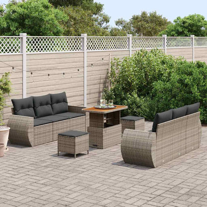 Tuin Sofa Set met kussen met opslag 9 pcs Grijs poly rattan