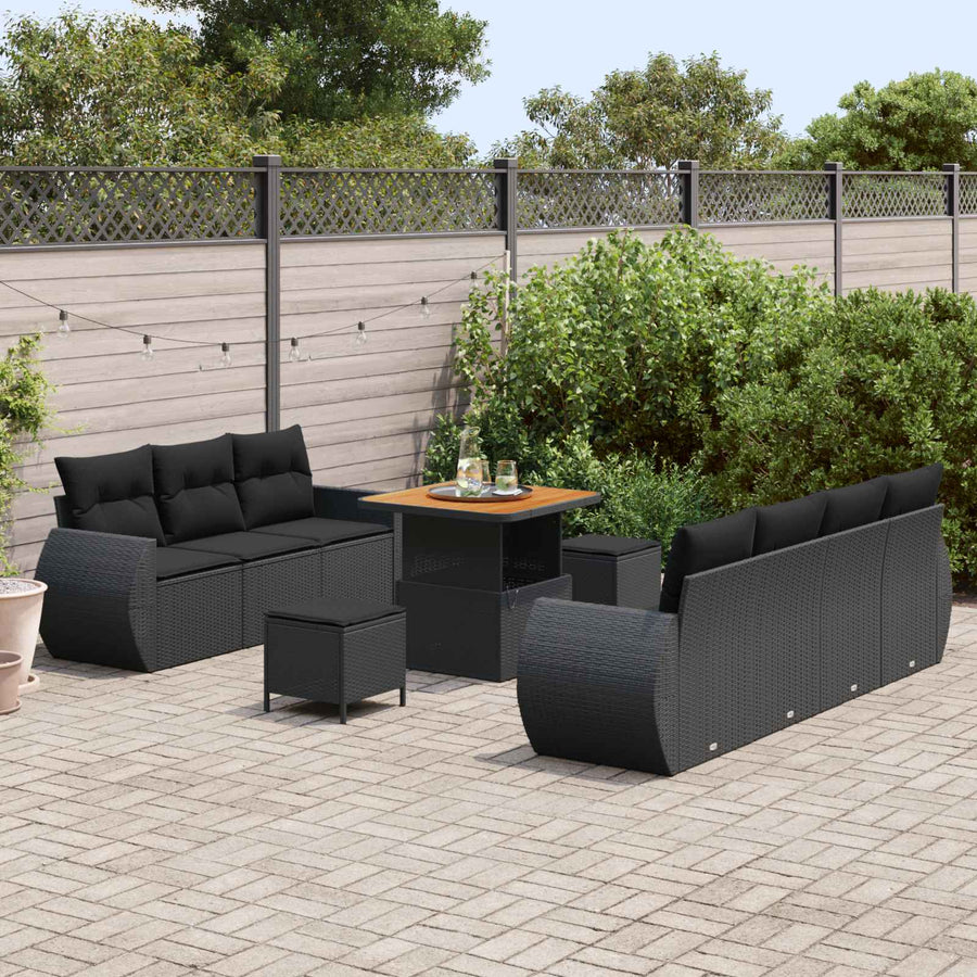 Tuin Sofa Set met kussen met opslag 10 pcs Zwart poly rattan