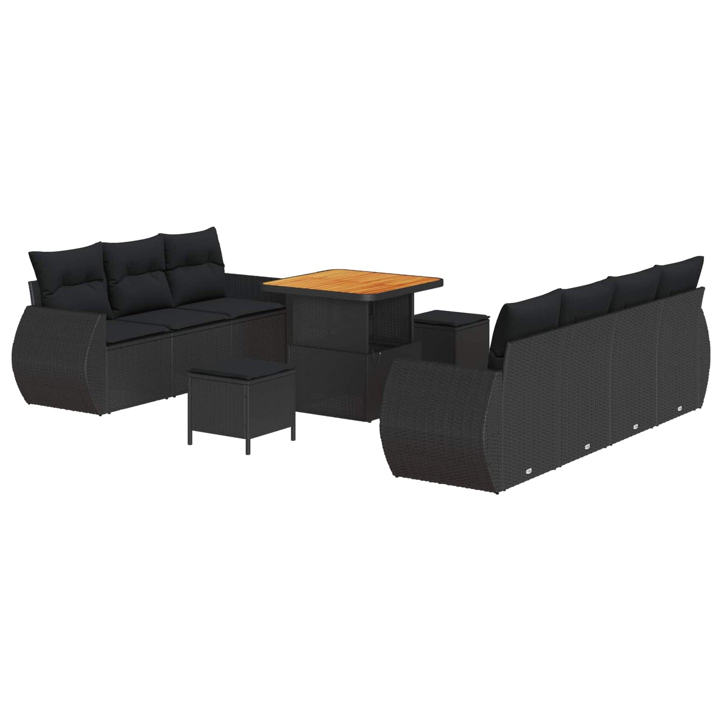 Tuin Sofa Set met kussen met opslag 10 pcs Zwart poly rattan