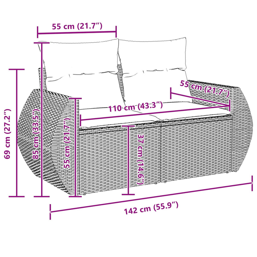 Tuin Sofa Set met kussen met opslag 10 pcs Zwart poly rattan