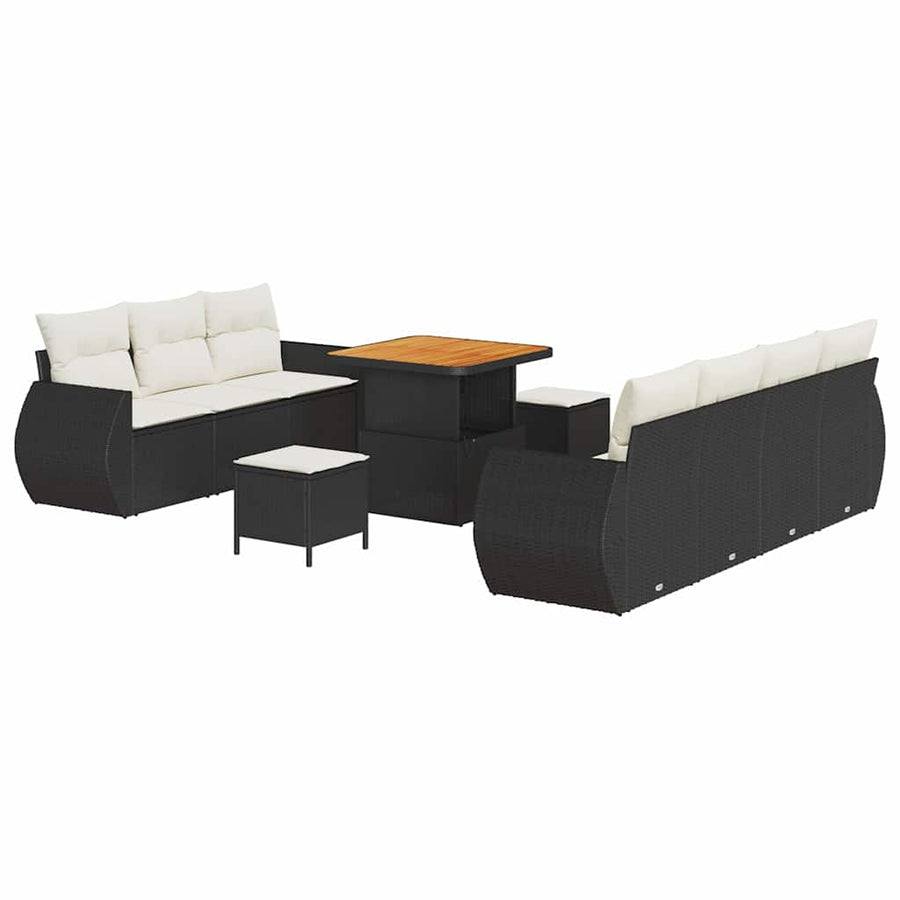Tuin Sofa Set met kussen 10 pcs Zwart en Crème poly rattan