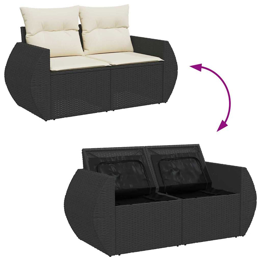 Tuin Sofa Set met kussen 10 pcs Zwart en Crème poly rattan