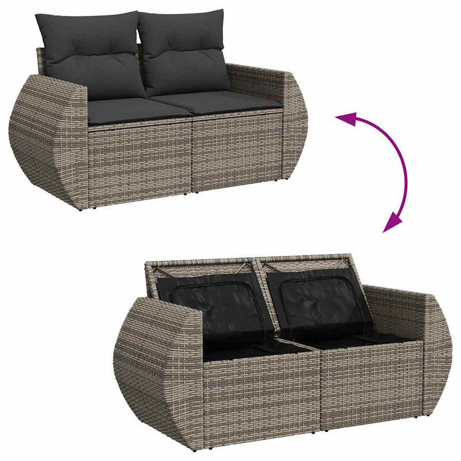 Tuin Sofa Set met kussen met opslag 10 pcs Grijs poly rattan