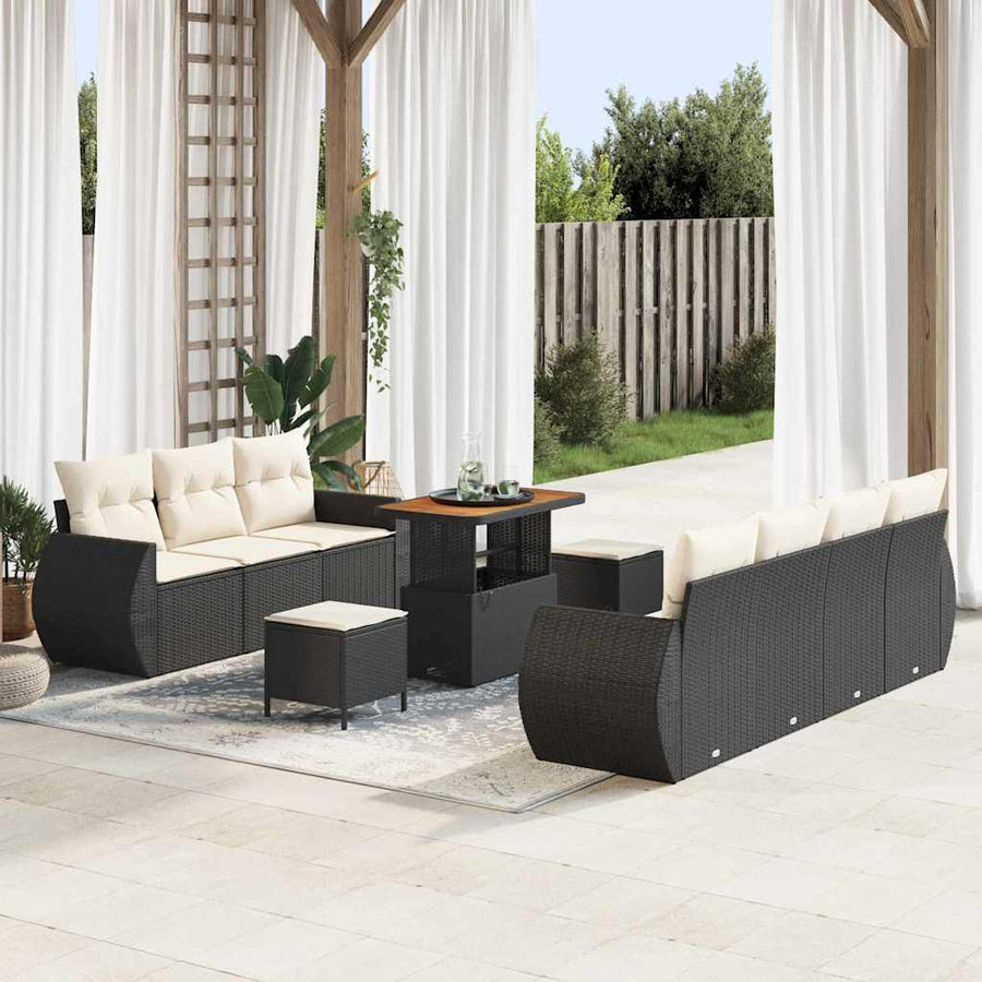 Tuin Sofa Set met kussen 10 pcs Zwart en Crème poly rattan