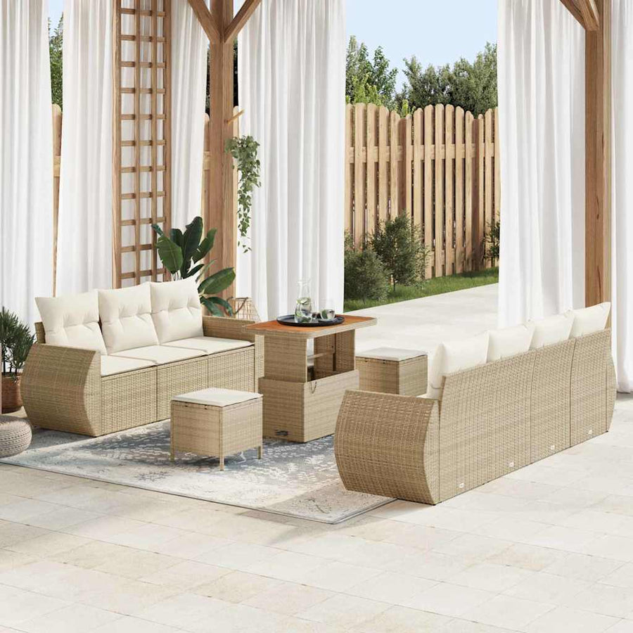 Tuin Sofa Set met kussen 10 pcs Beige en Crème poly rattan