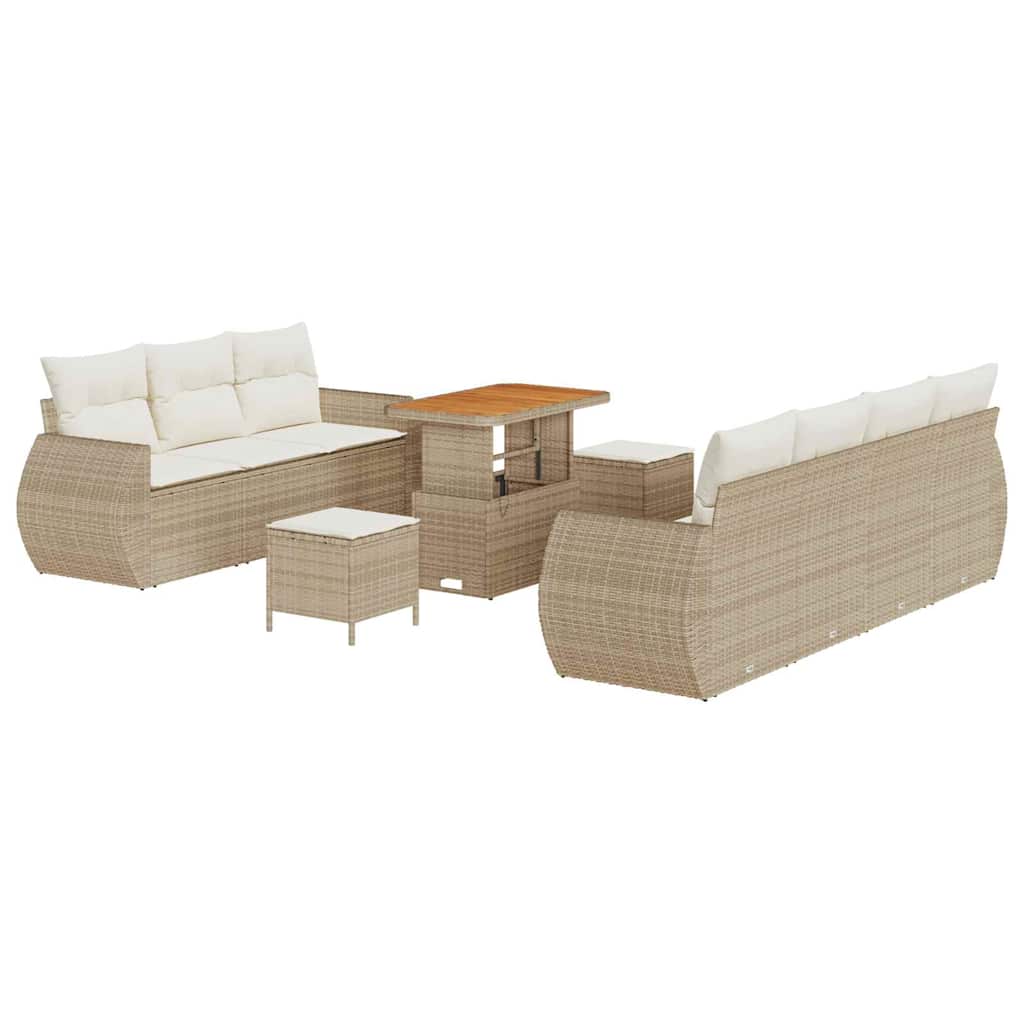 Tuin Sofa Set met kussen 10 pcs Beige en Crème poly rattan