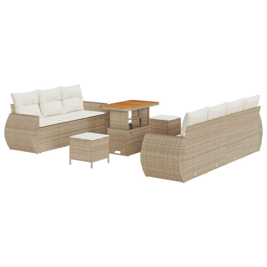 Tuin Sofa Set met kussen 10 pcs Beige en Crème poly rattan