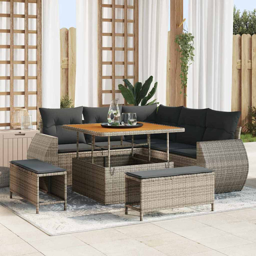 Tuin Sofa Set met kussen met opslag 8 pcs Grijs poly rattan
