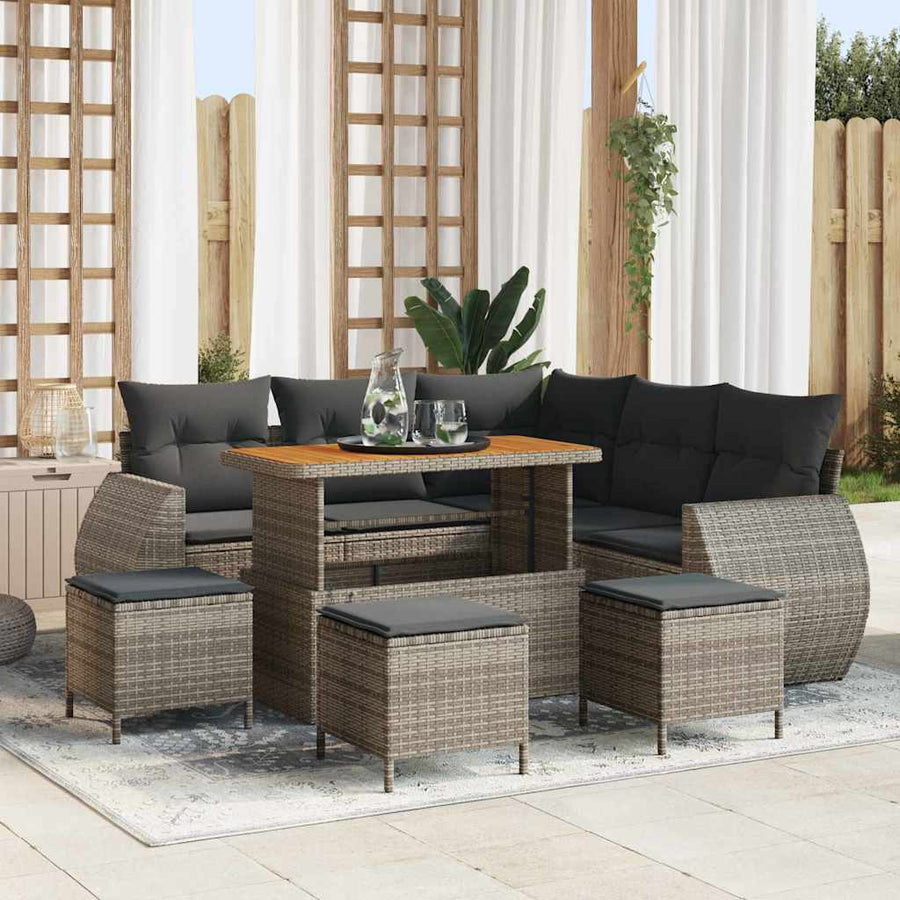 Tuin Sofa Set met kussen met opslag 9 pcs Grijs poly rattan