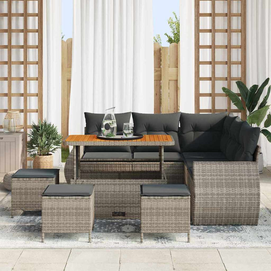 Tuin Sofa Set met kussen met opslag 9 pcs Grijs poly rattan