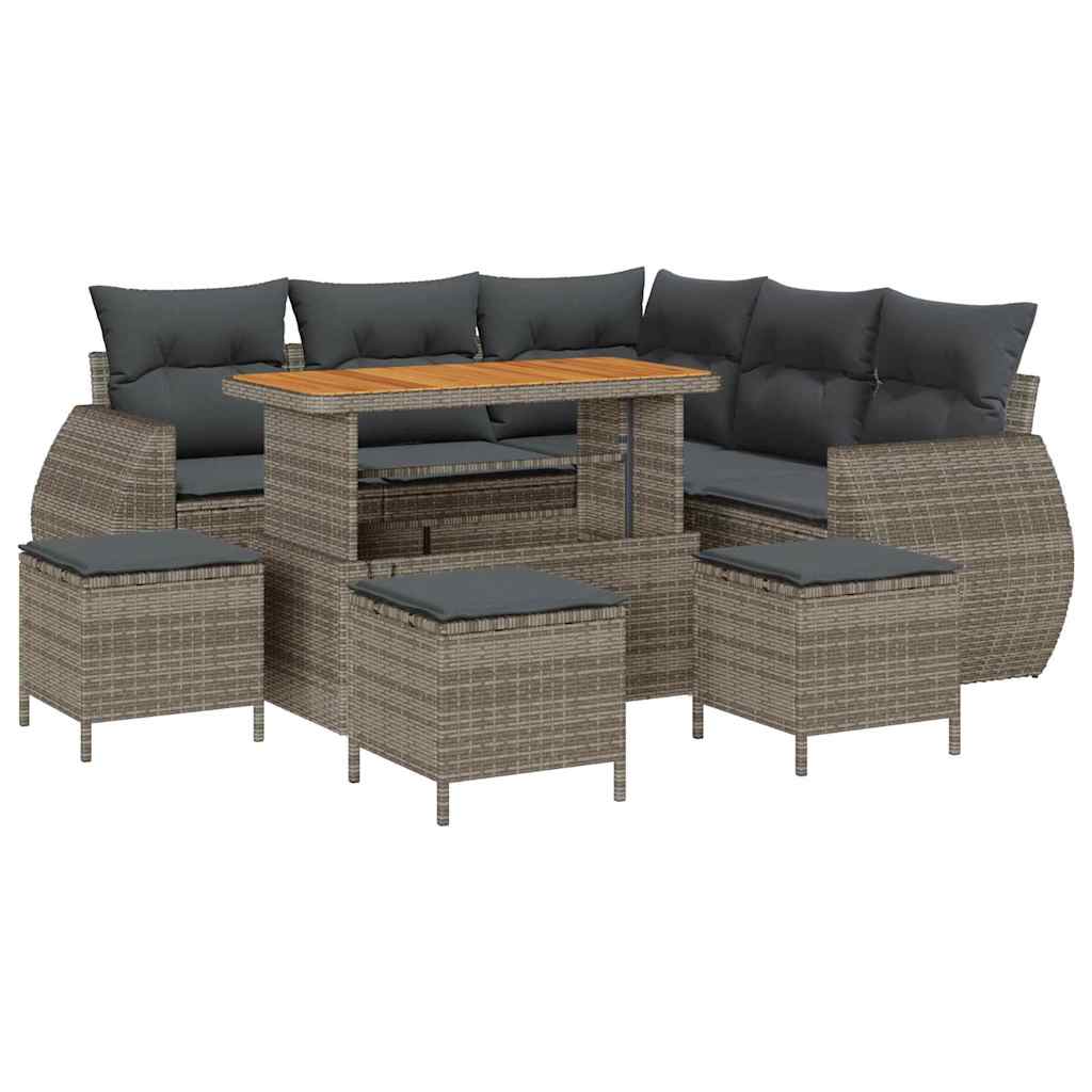 Tuin Sofa Set met kussen met opslag 9 pcs Grijs poly rattan