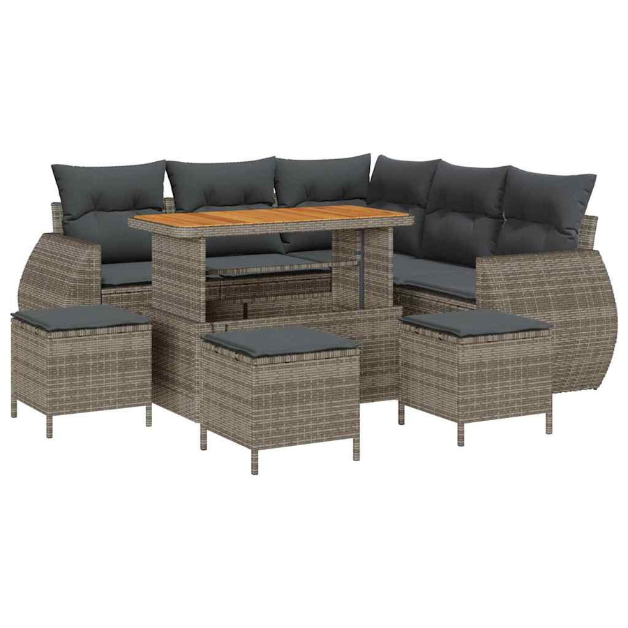 Tuin Sofa Set met kussen met opslag 9 pcs Grijs poly rattan