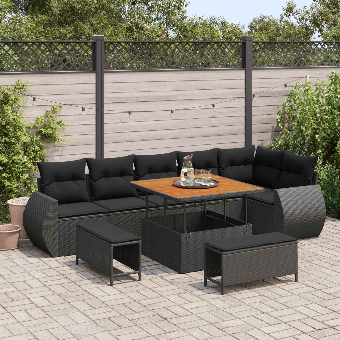 Tuin Sofa Set met kussen met opslag 9 pcs Zwart Poly Rattan