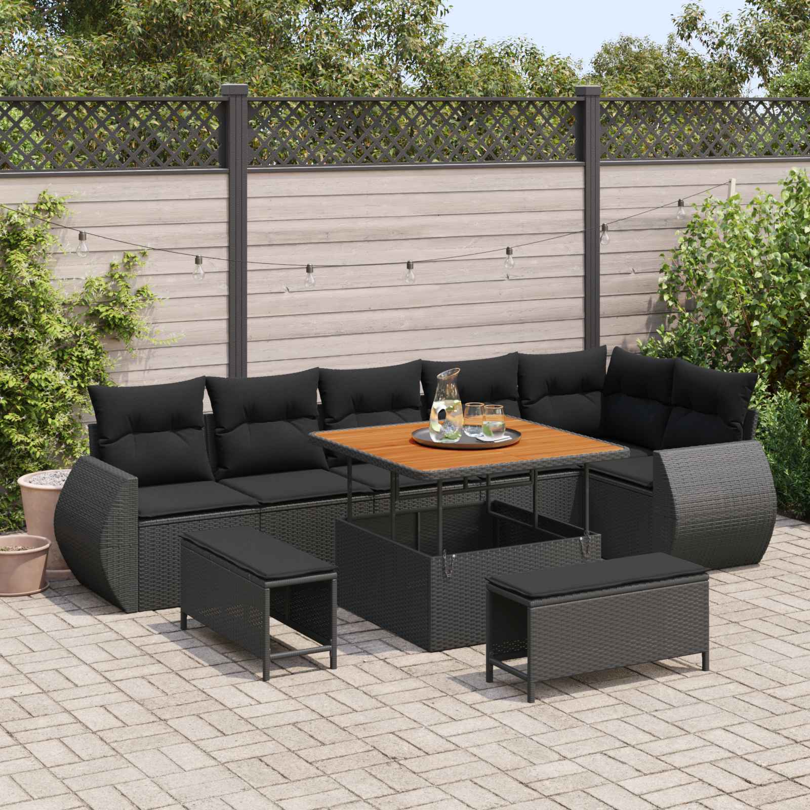 Tuin Sofa Set met kussen met opslag 9 pcs Zwart Poly Rattan