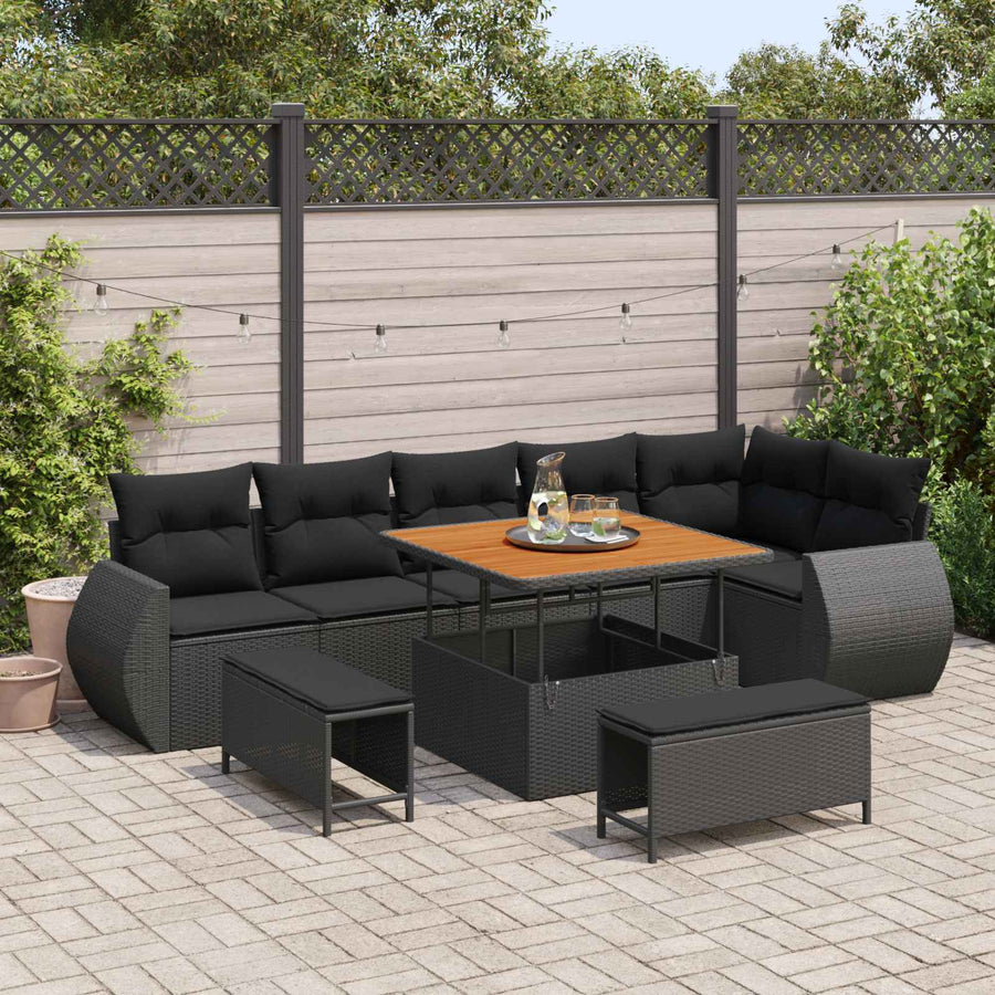 Tuin Sofa Set met kussen met opslag 9 pcs Zwart Poly Rattan