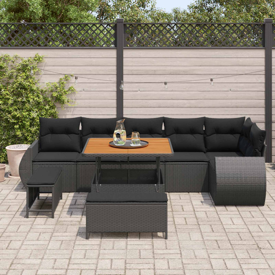 Tuin Sofa Set met kussen met opslag 9 pcs Zwart Poly Rattan