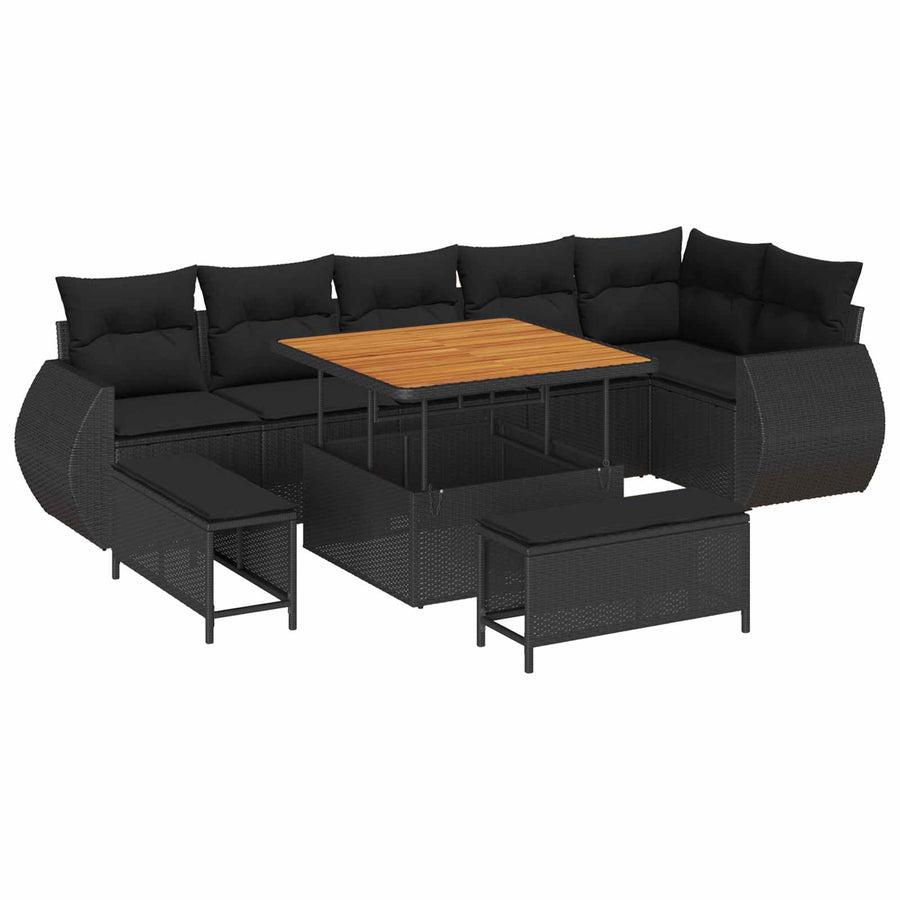 Tuin Sofa Set met kussen met opslag 9 pcs Zwart Poly Rattan