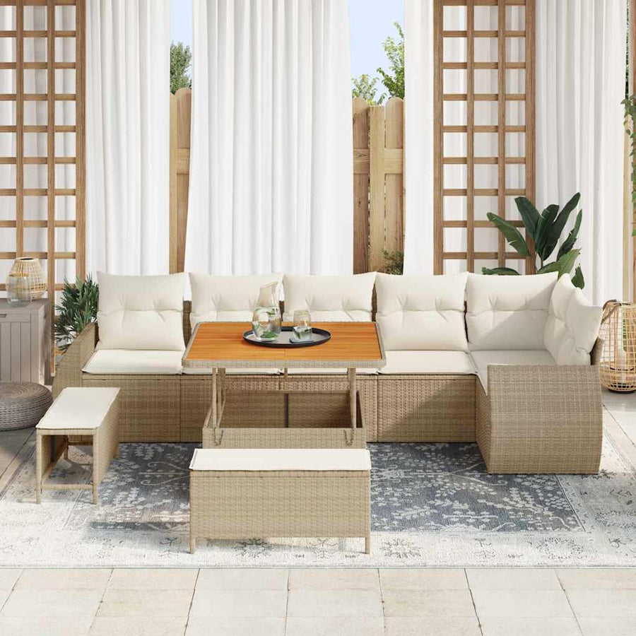 Tuin Sofa Set met kussen met opslag 9 pcs beige en crèmekleurig