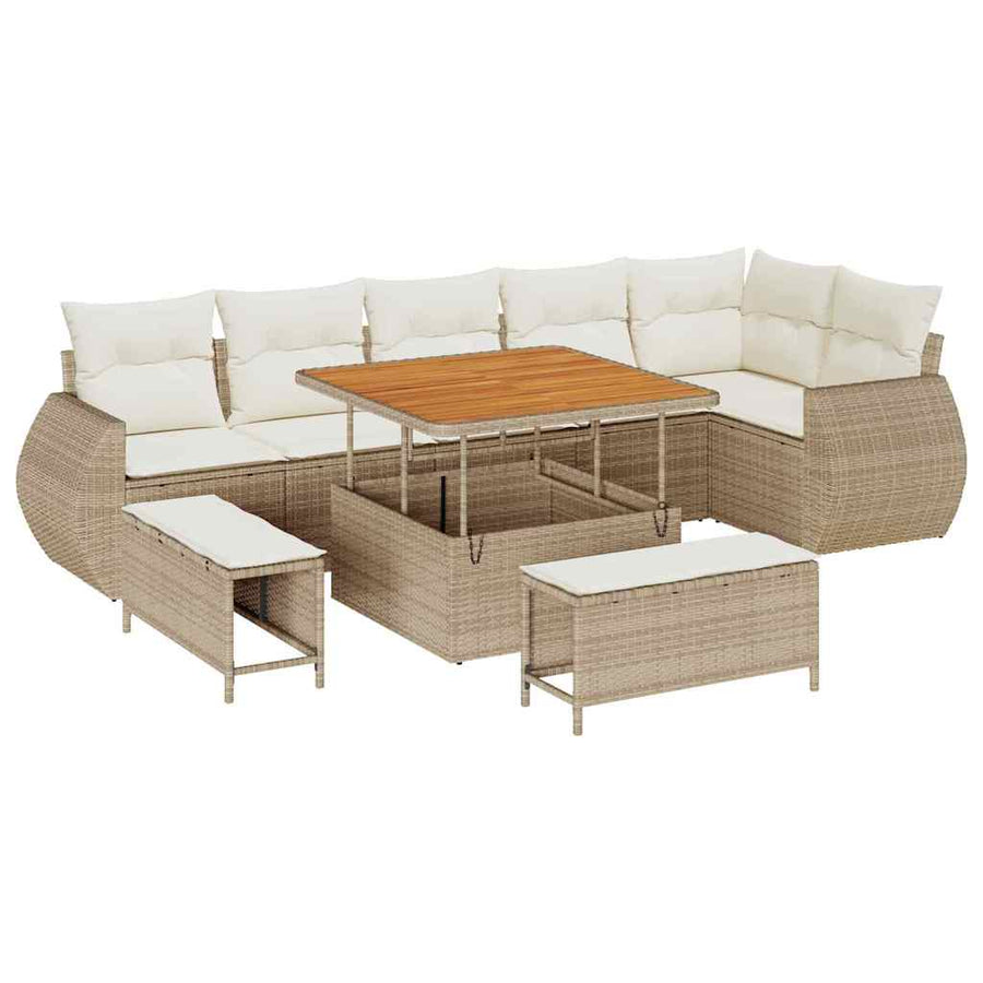 Tuin Sofa Set met kussen met opslag 9 pcs beige en crèmekleurig