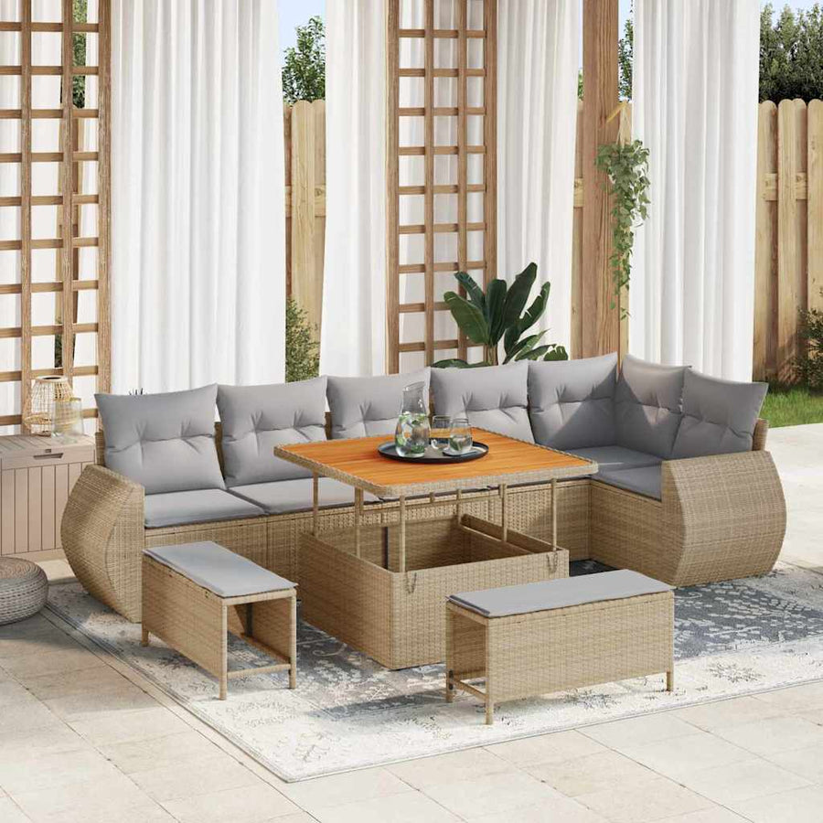 Tuin Sofa Set Met Kussen Met Opslag 9 Pcs 100 cm tafellengte beige en lichtgrijs