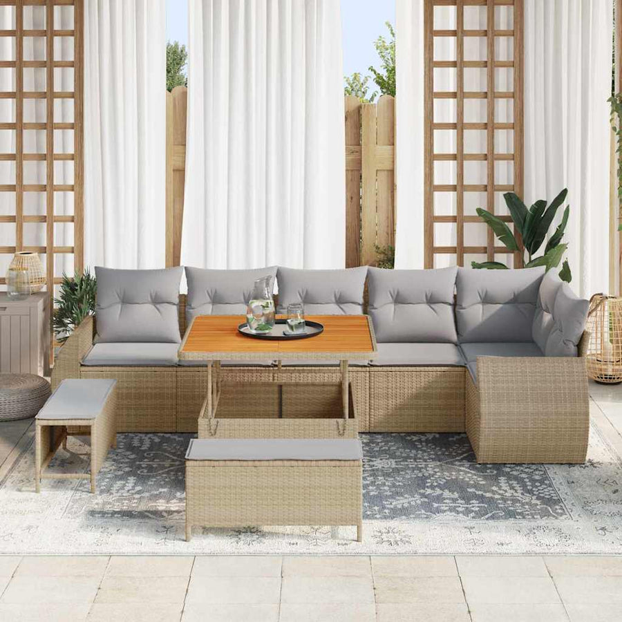 Tuin Sofa Set Met Kussen Met Opslag 9 Pcs 100 cm tafellengte beige en lichtgrijs