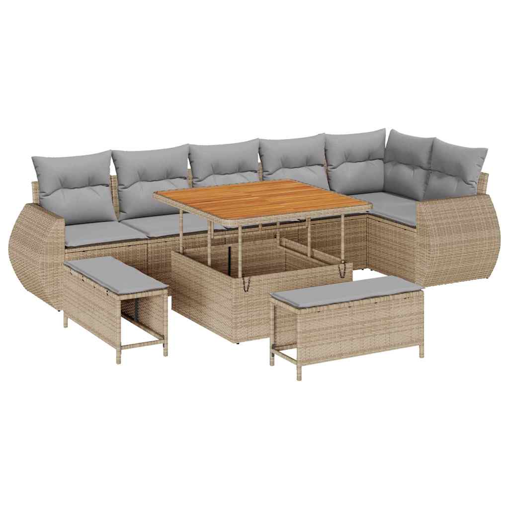 Tuin Sofa Set Met Kussen Met Opslag 9 Pcs 100 cm tafellengte beige en lichtgrijs