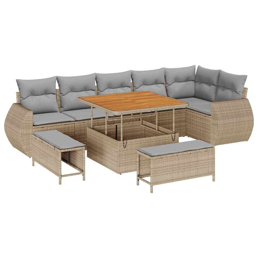 Tuin Sofa Set Met Kussen Met Opslag 9 Pcs 100 cm tafellengte beige en lichtgrijs