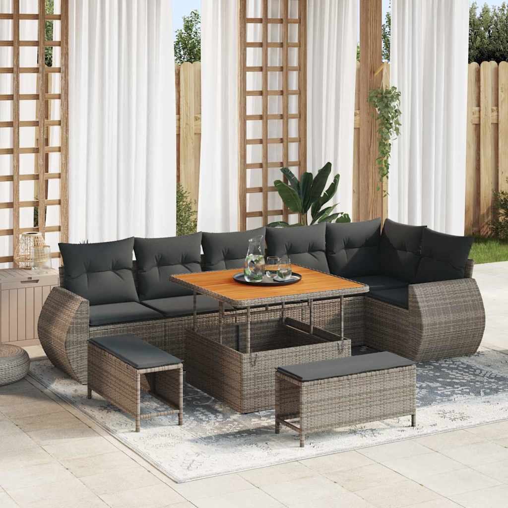 Tuin Sofa Set met kussen met opslag 9 pcs Grijs Poly Rattan