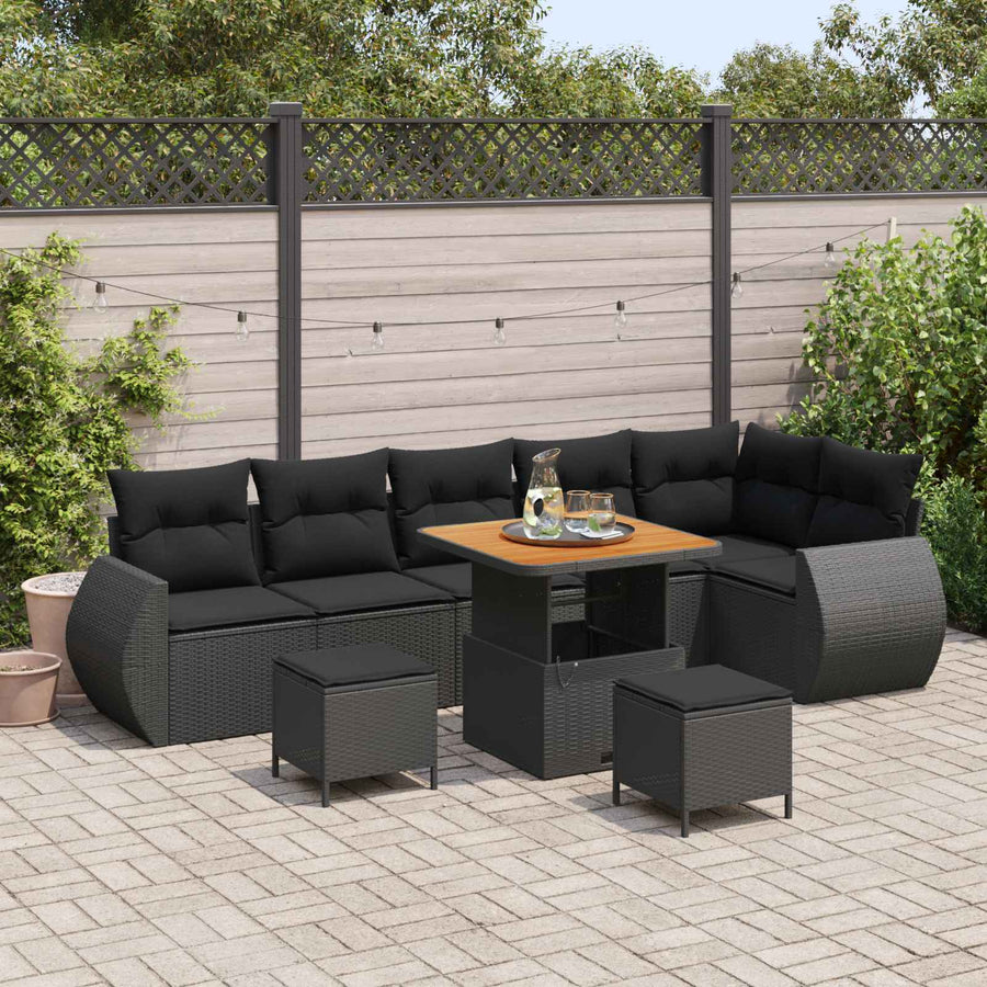 Tuin Sofa Set met kussen met opslag 9 pcs Zwart Poly Rattan