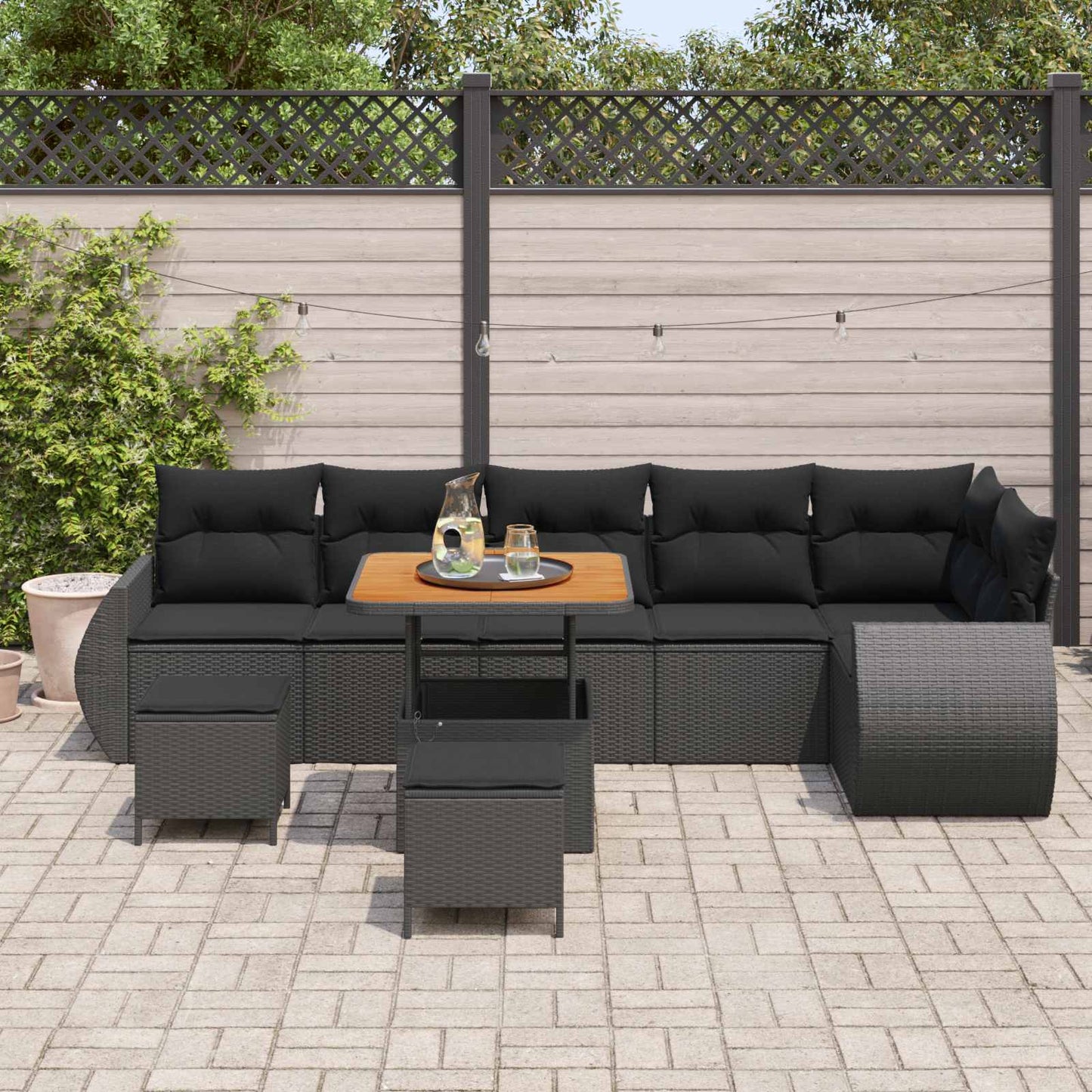 Tuin Sofa Set met kussen met opslag 9 pcs Zwart Poly Rattan