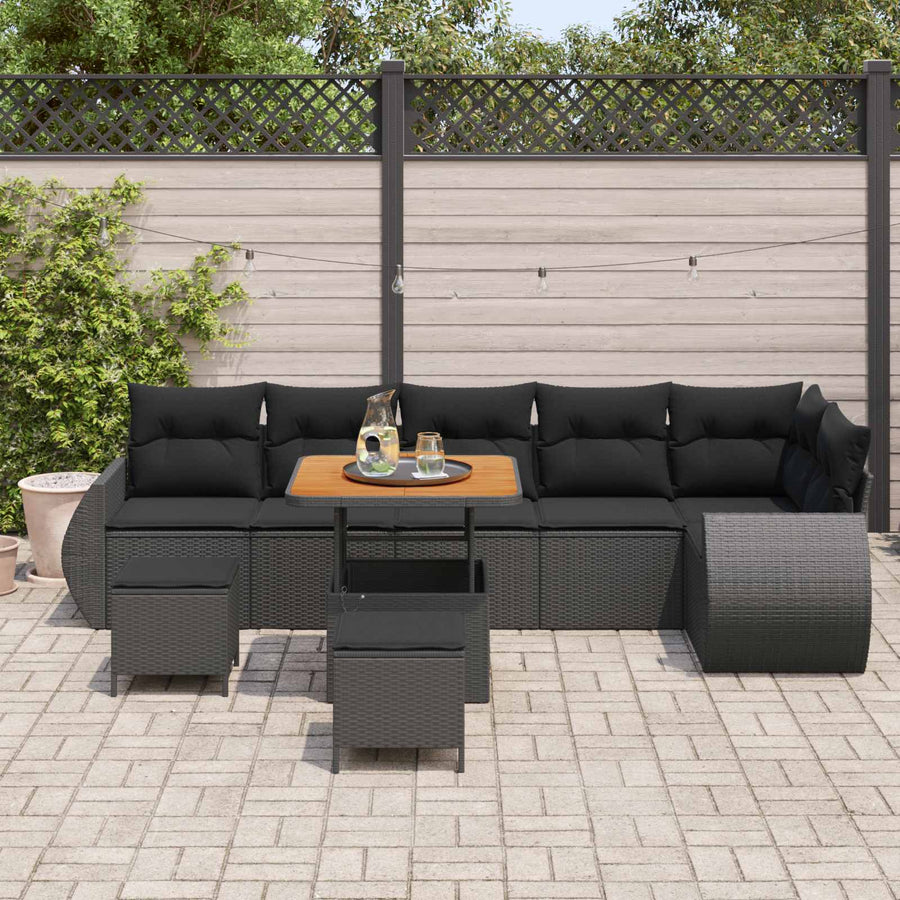 Tuin Sofa Set met kussen met opslag 9 pcs Zwart Poly Rattan