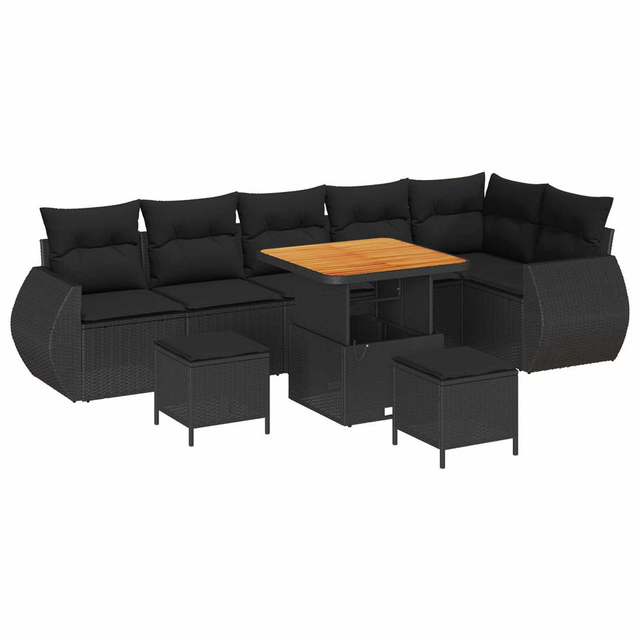 Tuin Sofa Set met kussen met opslag 9 pcs Zwart Poly Rattan