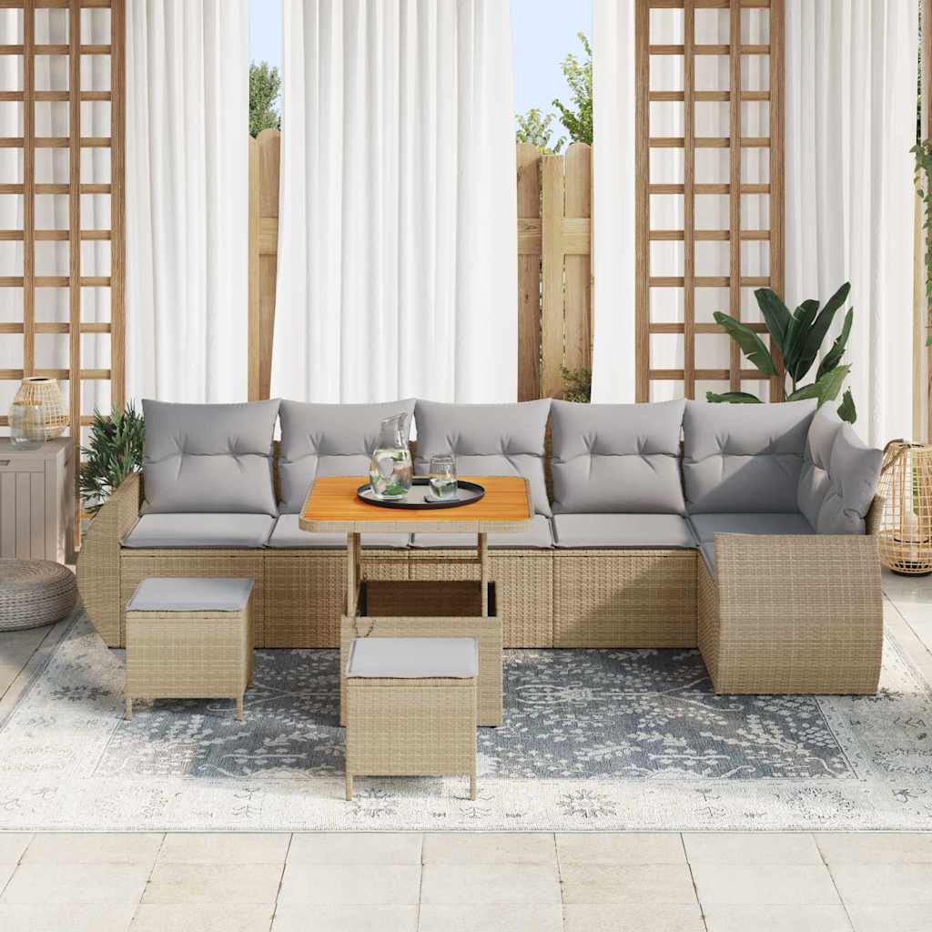 Tuin Sofa Set Met Kussen Met Opslag 9 Pcs 80 cm tafellengte beige en lichtgrijs