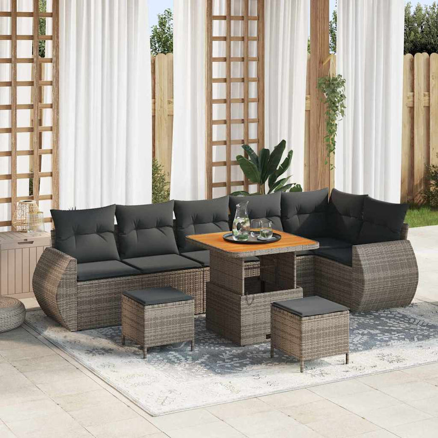 Tuin Sofa Set met kussen met opslag 9 pcs Grijs Poly Rattan
