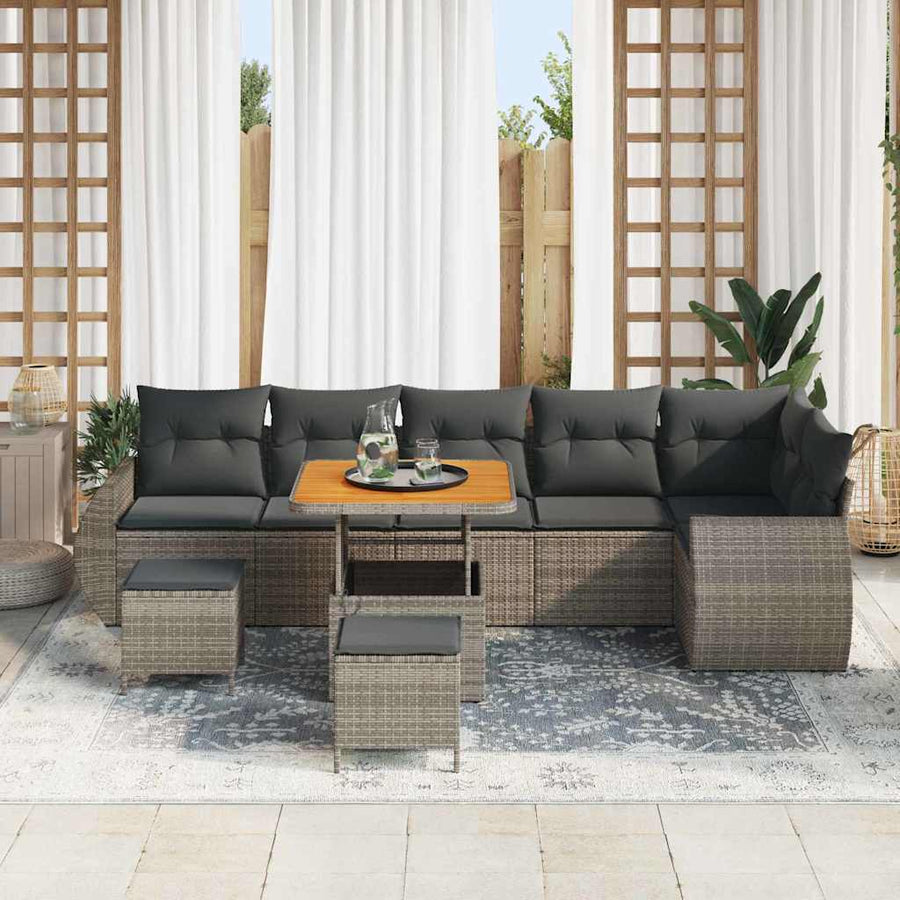 Tuin Sofa Set met kussen met opslag 9 pcs Grijs Poly Rattan