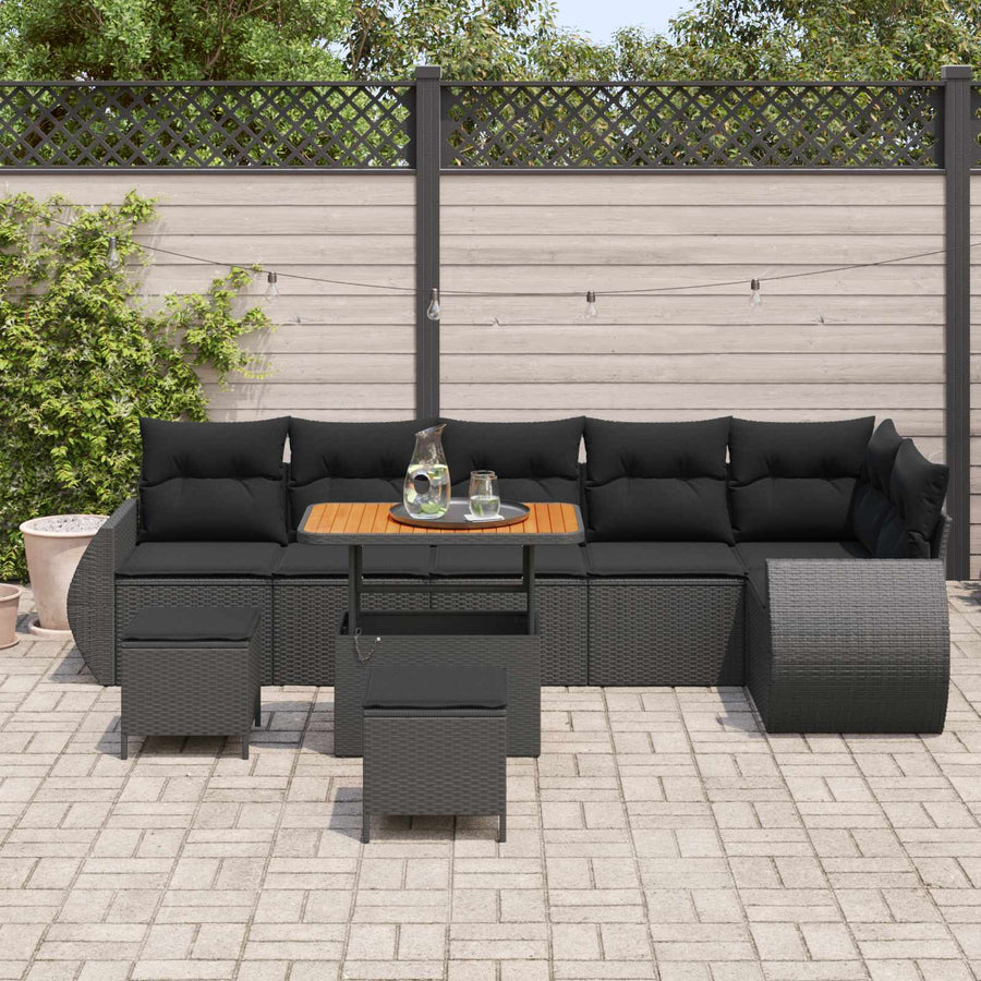 Tuin Sofa Set met kussen met opslag 9 pcs Zwart Poly Rattan