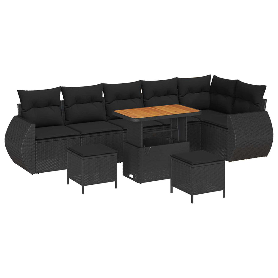 Tuin Sofa Set met kussen met opslag 9 pcs Zwart Poly Rattan