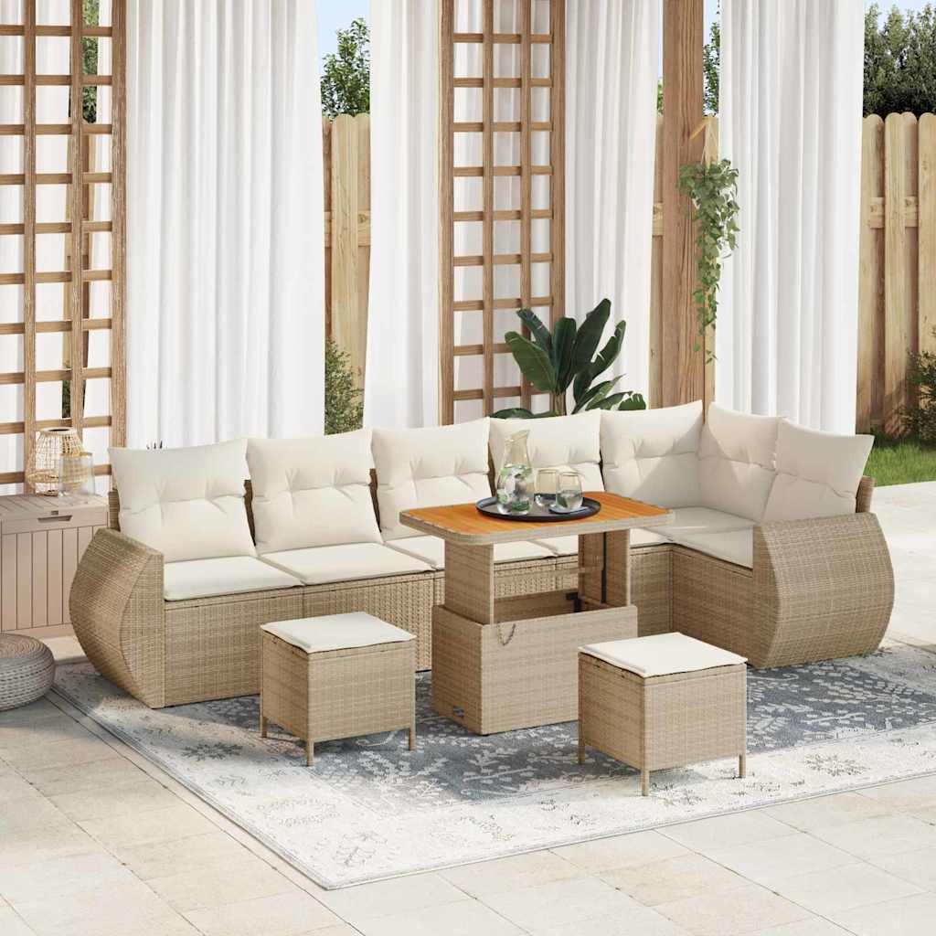 Tuin Sofa Set met kussen 9 pcs Beige en Crème Poly Rattan