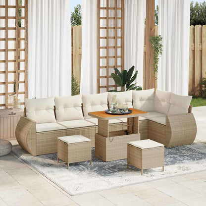 Tuin Sofa Set met kussen 9 pcs Beige en Crème Poly Rattan