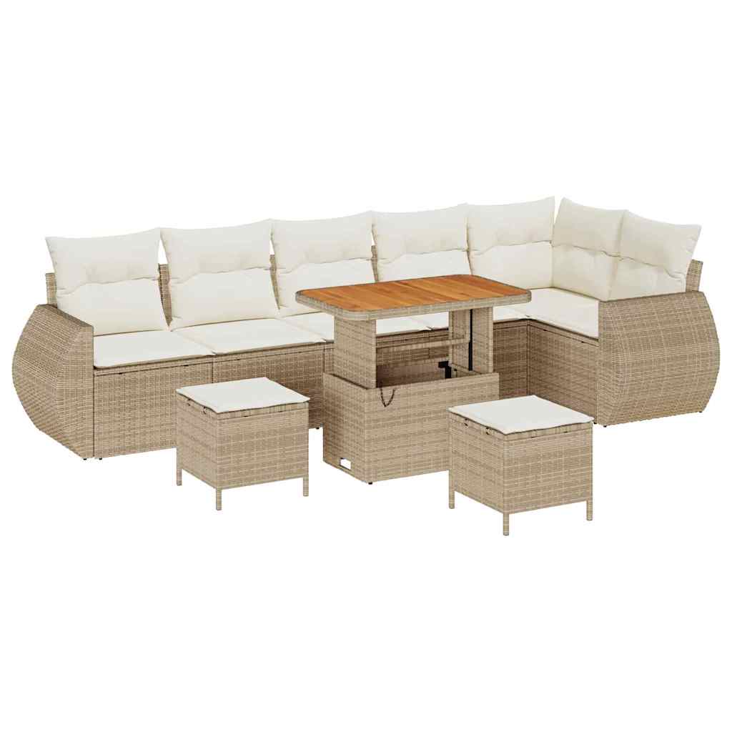 Tuin Sofa Set met kussen 9 pcs Beige en Crème Poly Rattan