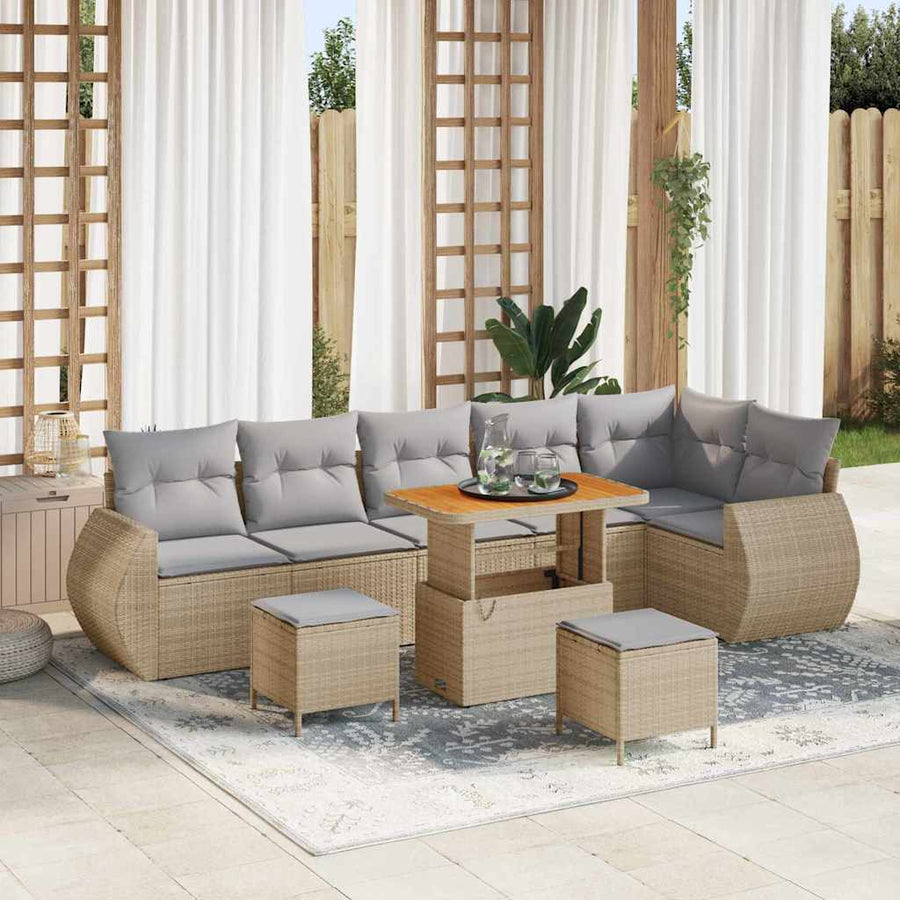 Tuin Sofa Set Met Kussen Met Opslag 9 Pcs 90 cm tafellengte beige en lichtgrijs