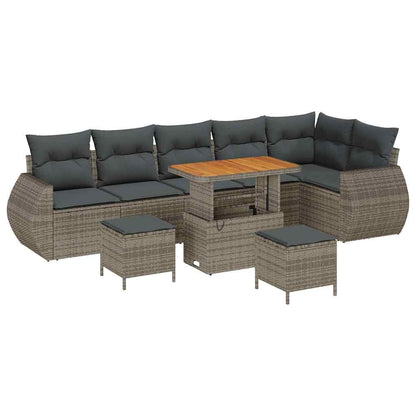 Tuin Sofa Set met kussen met opslag 9 pcs Grijs Poly Rattan