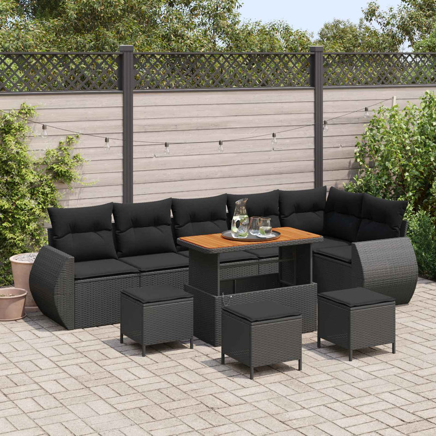 Tuin Sofa Set met kussen met opslag 10 pcs Zwart Poly Rattan