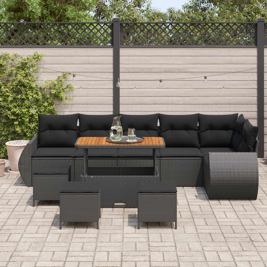 Tuin Sofa Set met kussen met opslag 10 pcs Zwart Poly Rattan
