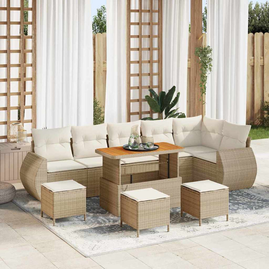 Tuin Sofa Set met kussen 10 pcs Beige en Crème Poly Rattan