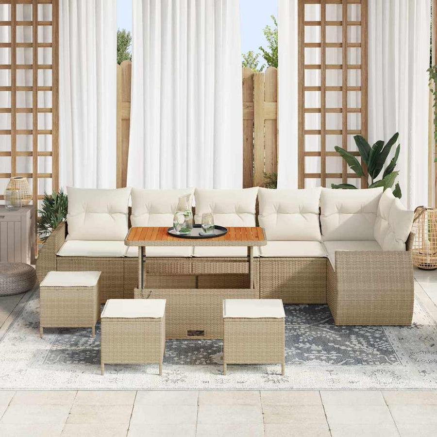Tuin Sofa Set met kussen 10 pcs Beige en Crème Poly Rattan