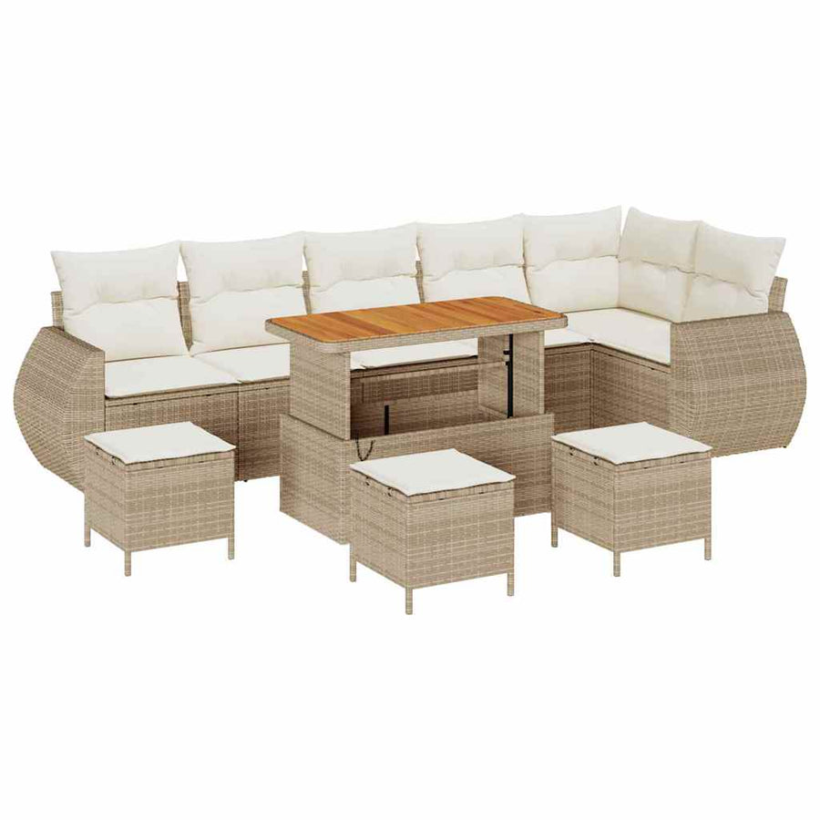 Tuin Sofa Set met kussen 10 pcs Beige en Crème Poly Rattan